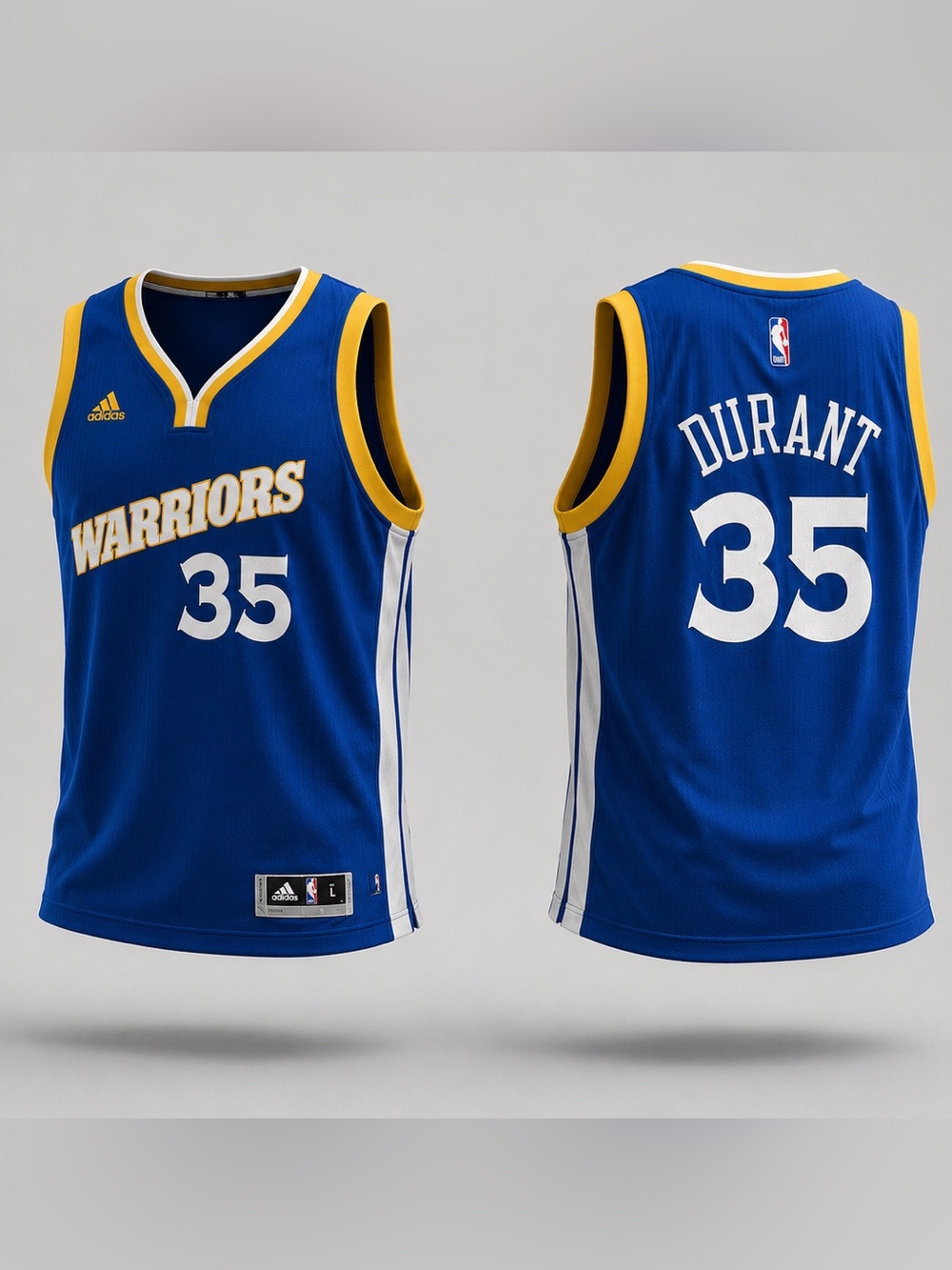 adidas Golden State Blue and Yellow Basketball Jersey #35